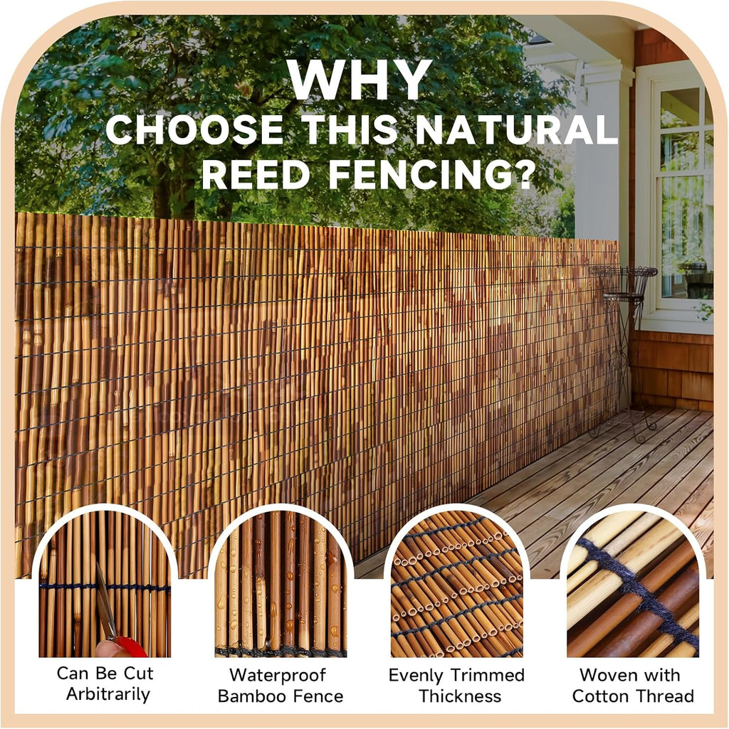 ZNCMRR Reed Fencing Rolls Fencing 4ft High Roll Reed Screen for Balcony Patio Garden Backyard 4FT X 16.4FT Privacy Fence（Brown）