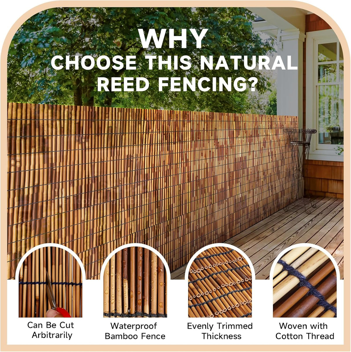 ZNCMRR Reed Fencing Rolls Fencing 4ft High Roll Reed Screen for Balcony Patio Garden Backyard 4FT X 16.4FT Privacy Fence（Brown）