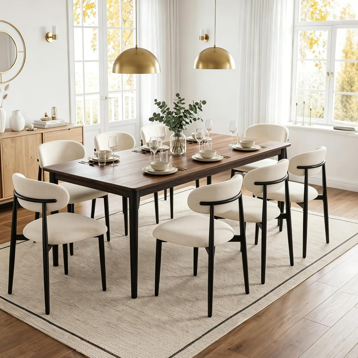 UVV Dining Chairs Set of 8, Metal Kitchen Chairs with Modern Fabric Upholstered for Dining Room, Beige