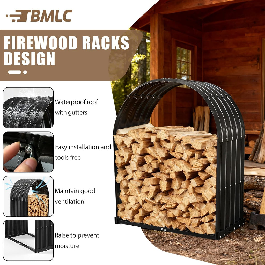 TBMLC Heavy-Duty Black Firewood Storage Shed with Round Roof Outdoor/Indoor