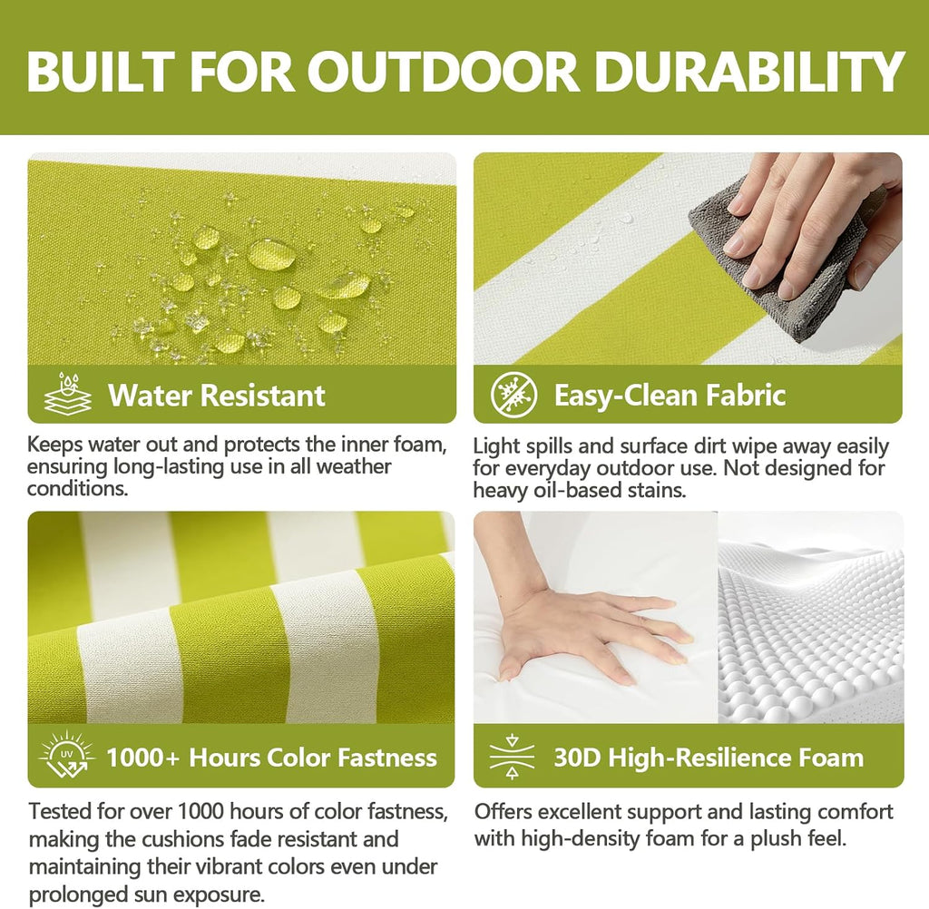Goodgoods 20x50 Adirondack Chair Cushions 2-Pack, 30D Foam, Green Stripes