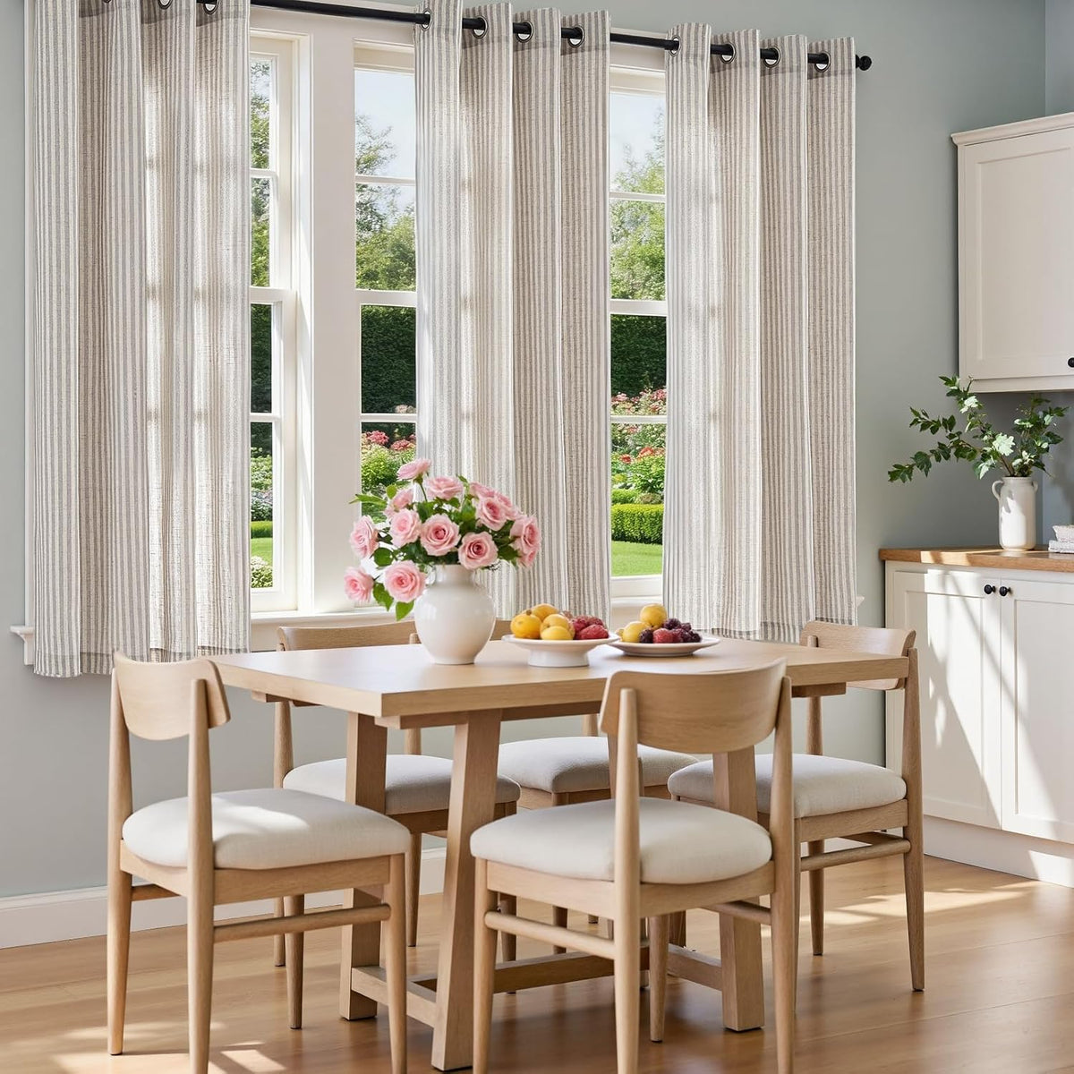 Vangao Linen Striped Curtains for Living Room Bedroom Farmhouse