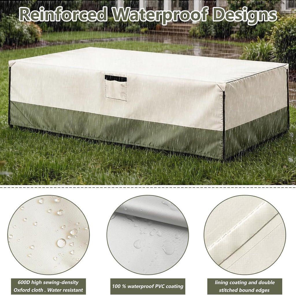 Bitubi Rectangular Patio Table Cover - Heavy Duty 600D Tough Canvas Waterproof Outdoor Dining Table and Chairs Universal Furniture Cover Size 126L x 74W x 28H inch, Beige