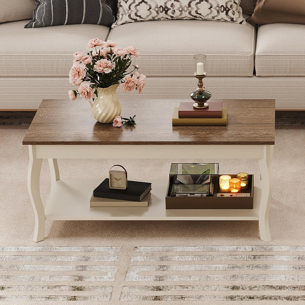 ChooChoo Coffee Table with Curved Legs and Storage Shelf