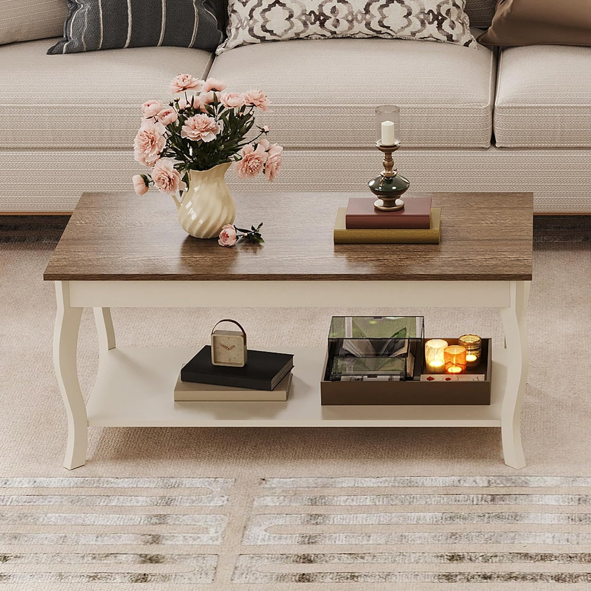 ChooChoo Coffee Table with Curved Legs and Storage Shelf