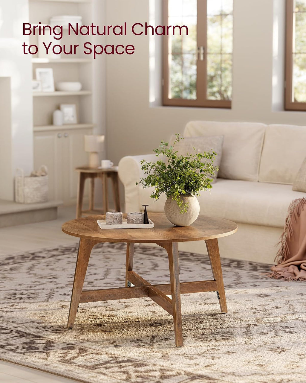 VASAGLE Round Coffee Table, 31.5-Inch Center Table, Tapered Legs