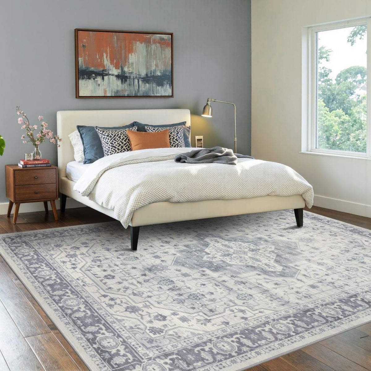 Rugxara 5X7 Washable Area Rug for Living Room, Bedroom,Blue Quartz