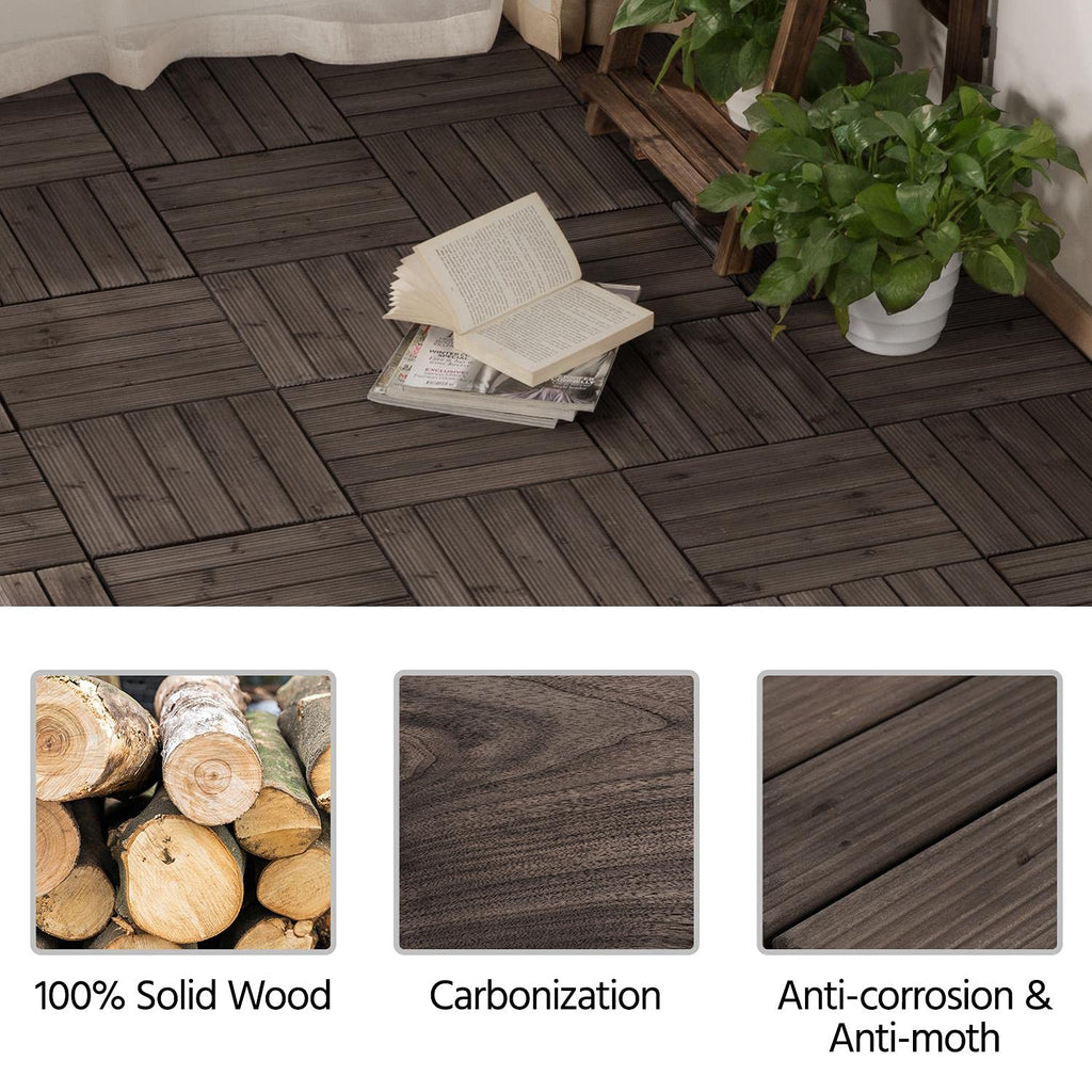 yaheetech 22pcs interlocking deck tiles outdoor patio floor,black showing dimensions