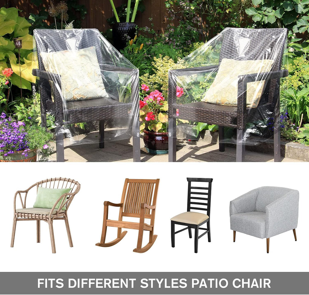 tudomro 8 pcs outdoor clear plastic chair covers, side view