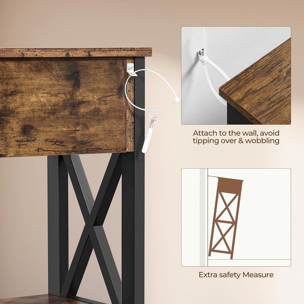 Yaheetech Console Table with Drawer, Rustic Entry Table with 3 Tier Storage