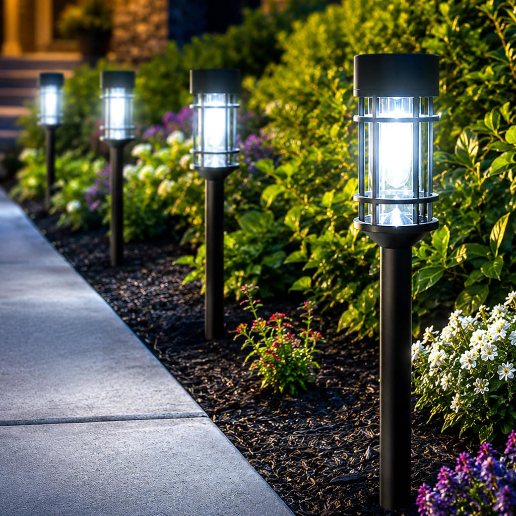 ILANCK 12 Pack Solar Lights Outdoor Pathway, Metal & Glass 21" Large Solar Pathway Lights, Solar Powered Garden Lights for Yard, Landscape, Driveway Walkway