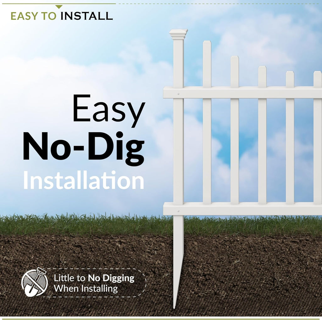Zippity Washington Picket Fence Panels, White Vinyl DIY No Dig Kit