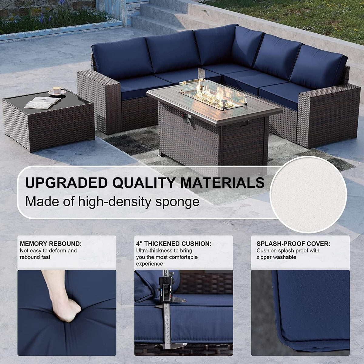 Kullavik 7 Piece Outdoor Wicker Patio Furniture Set with Fire Pit Table