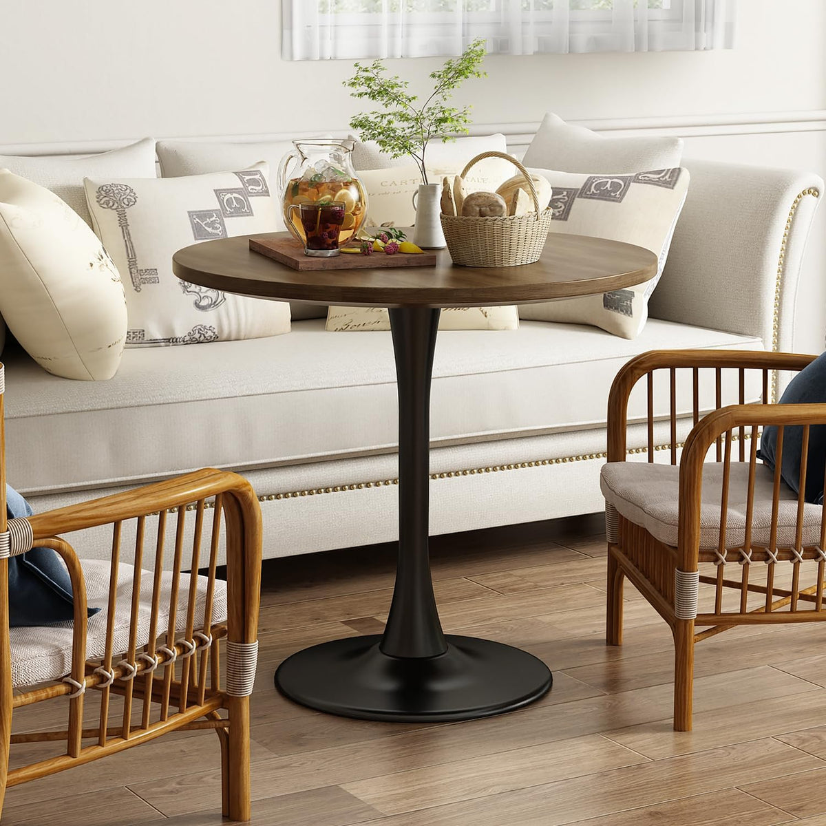 Round Dining Table 31.5" Circle Tulip Table for 4 People,Walnut