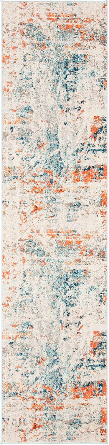 SAFAVIEH Madison Collection Runner Rug - 2'2" x 16', Cream & Orange, Modern Abstract Design, Non-Shedding & Easy Care, Ideal for High Traffic Areas in Living Room, Bedroom (MAD478B)
