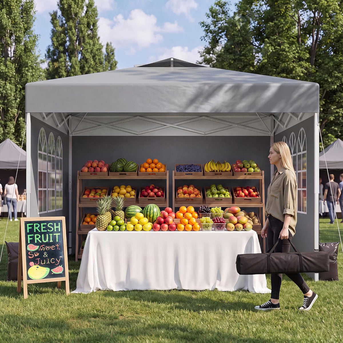 10x10 One Push Pop Up Canopy Tent with Vented Roof, Gray