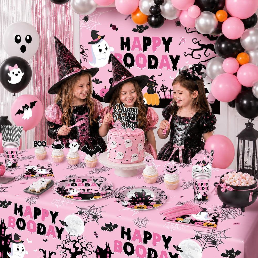Happy Booday Party Decorations, Pink Halloween Birthday Decorations for 24