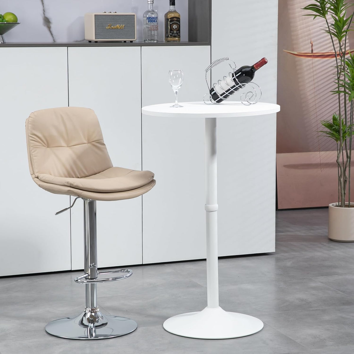 Finnhomy 24'' Round Cocktail Bar Table with Metal Base, Tall Bistro Pub Table, Counter Bar Height Table for Kitchen, Dining Room, Living Room, Easy Assembly, White