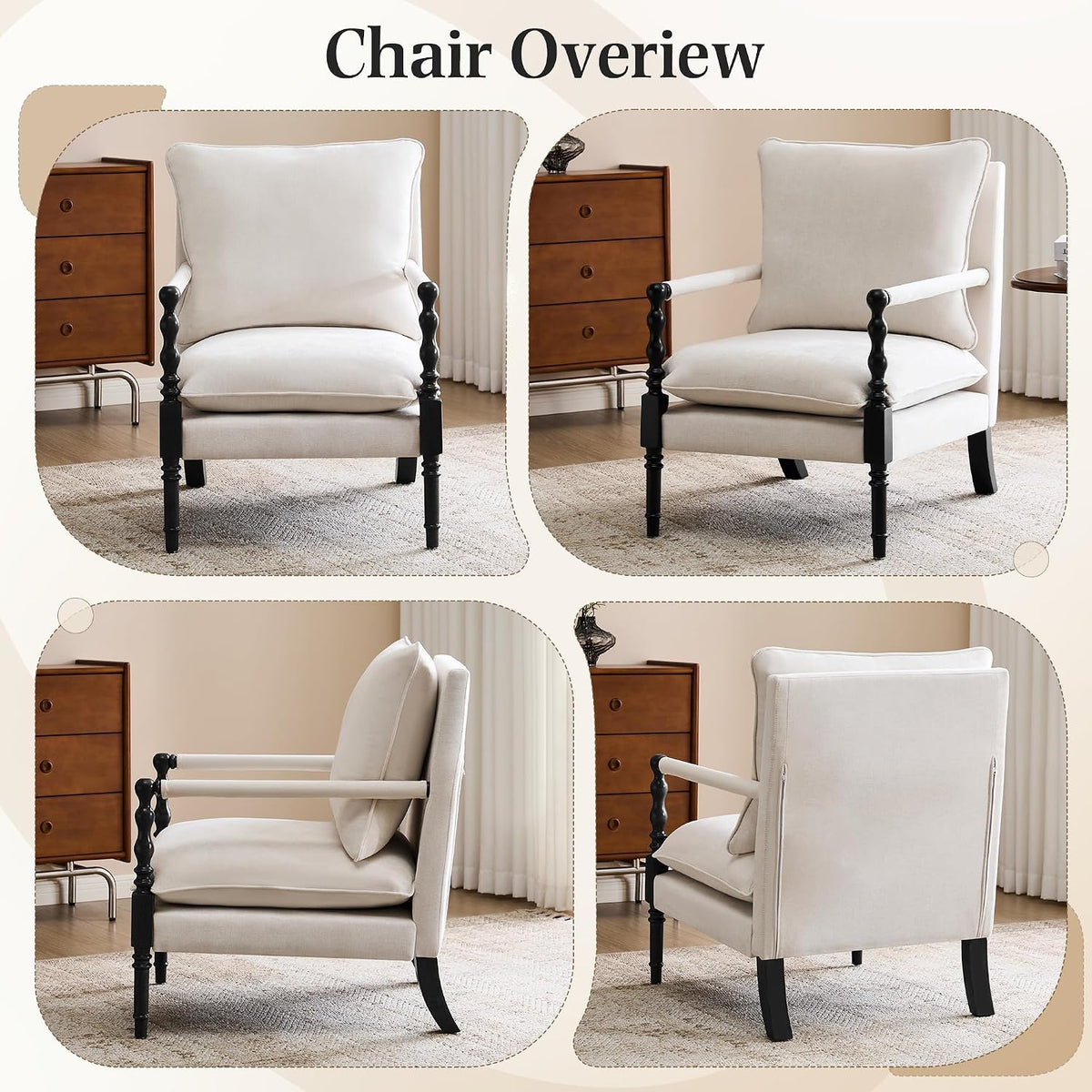 Bezseller Spindle Accent Chair with Wood Frame Set of 2