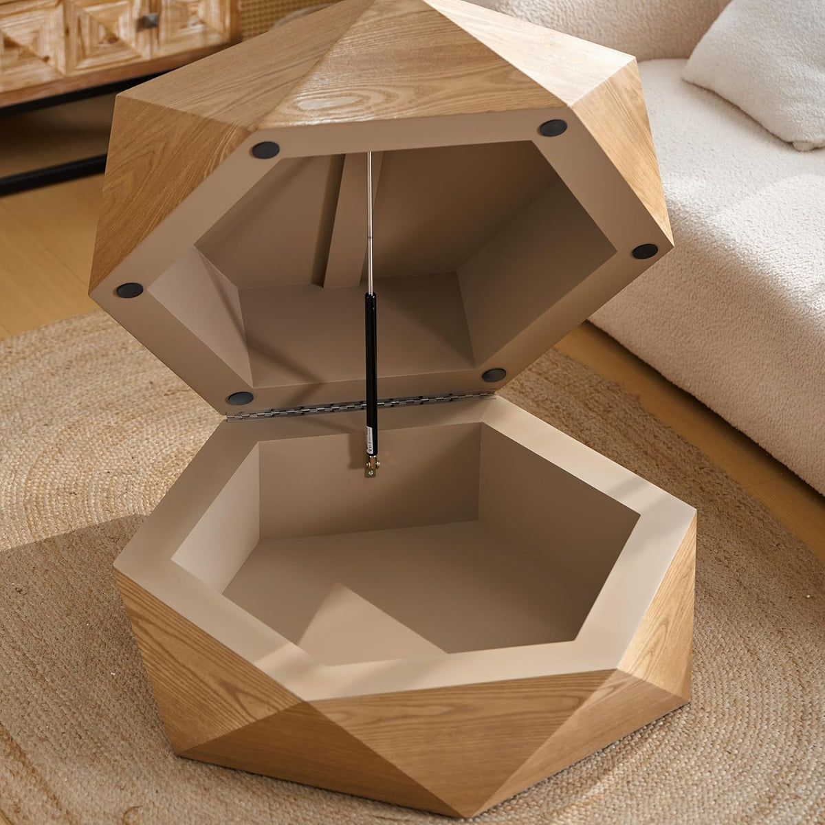 36.61" Modern Drum Coffee Table with Hidden Storage, Farmhouse Coffee Table, Retro Round Coffee Table for Living Room, Office, Nature