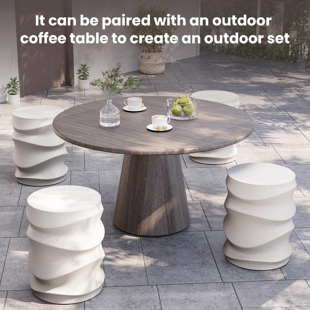 SUNBURY Outdoor Side Table, 18" H Round Concrete End Table Streamlined