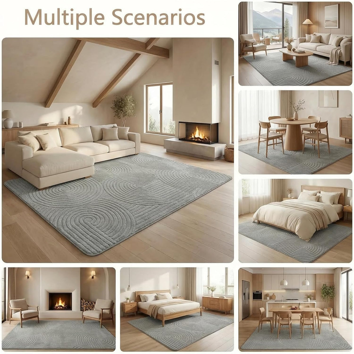 Grey Geometric 5x7 Solid Area Rug, Washable for Living Room Bedroom