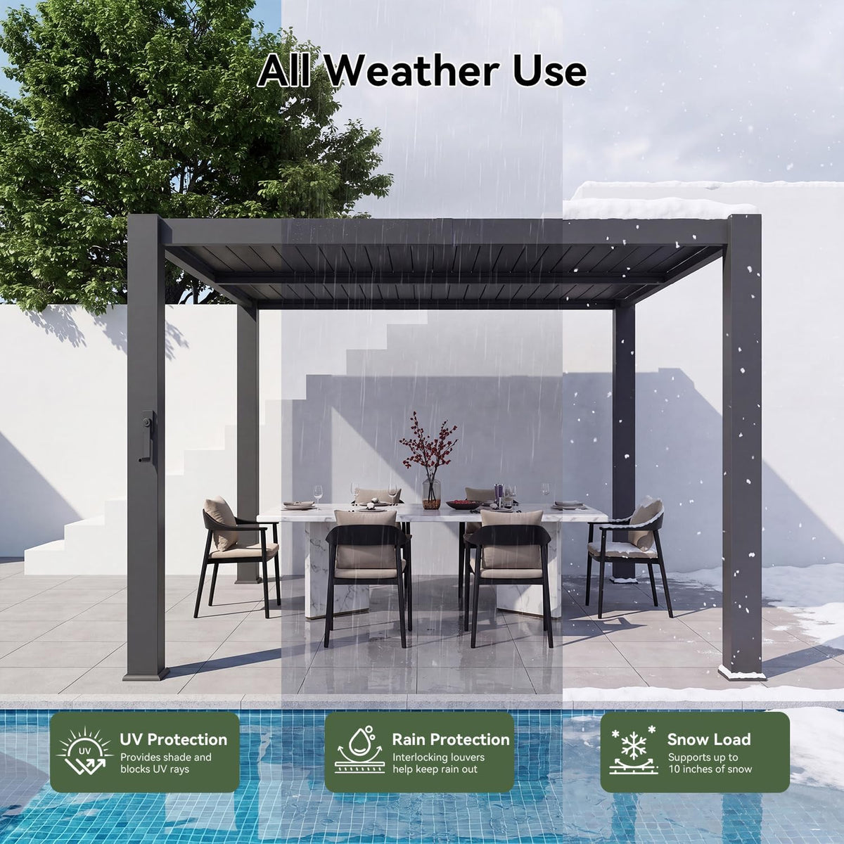 Aoxun Louvered Pergola 10x10, 3.8" Thick Posts, 82.5 MPH Wind Resistance