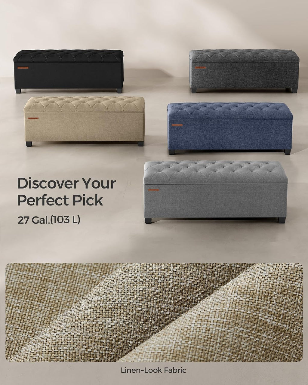 SONGMICS Storage Ottoman Bench, Foot Rest with Legs, Load up to 661.4 lb