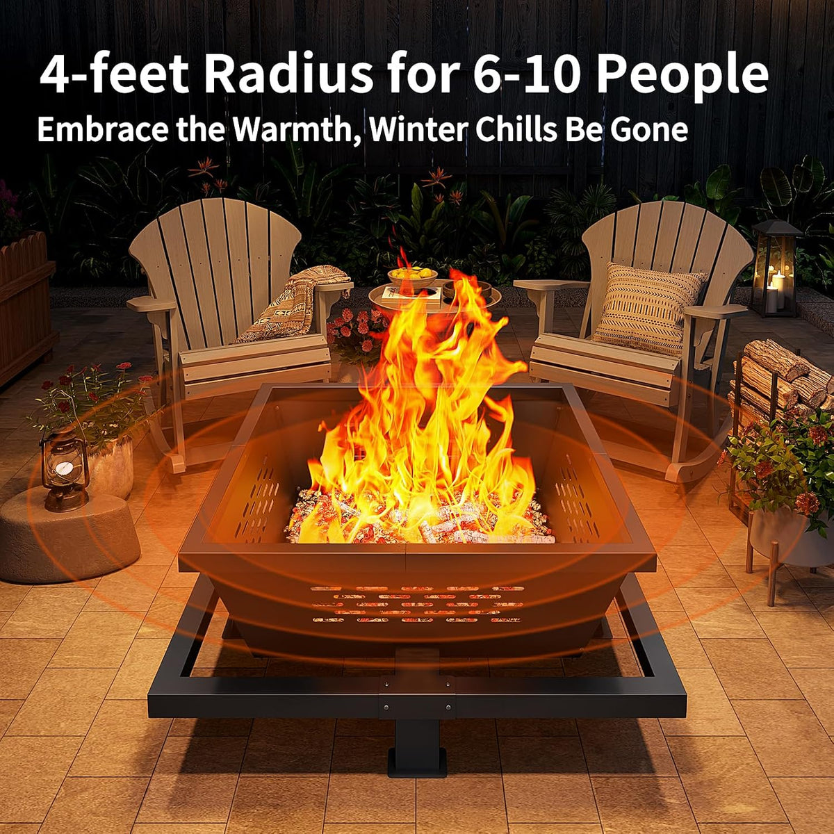 36 inch fire Pit, Square Outdoor Fire Pit with Poker, Wood Burning Fire Pit for Camping, Backyard, Patio