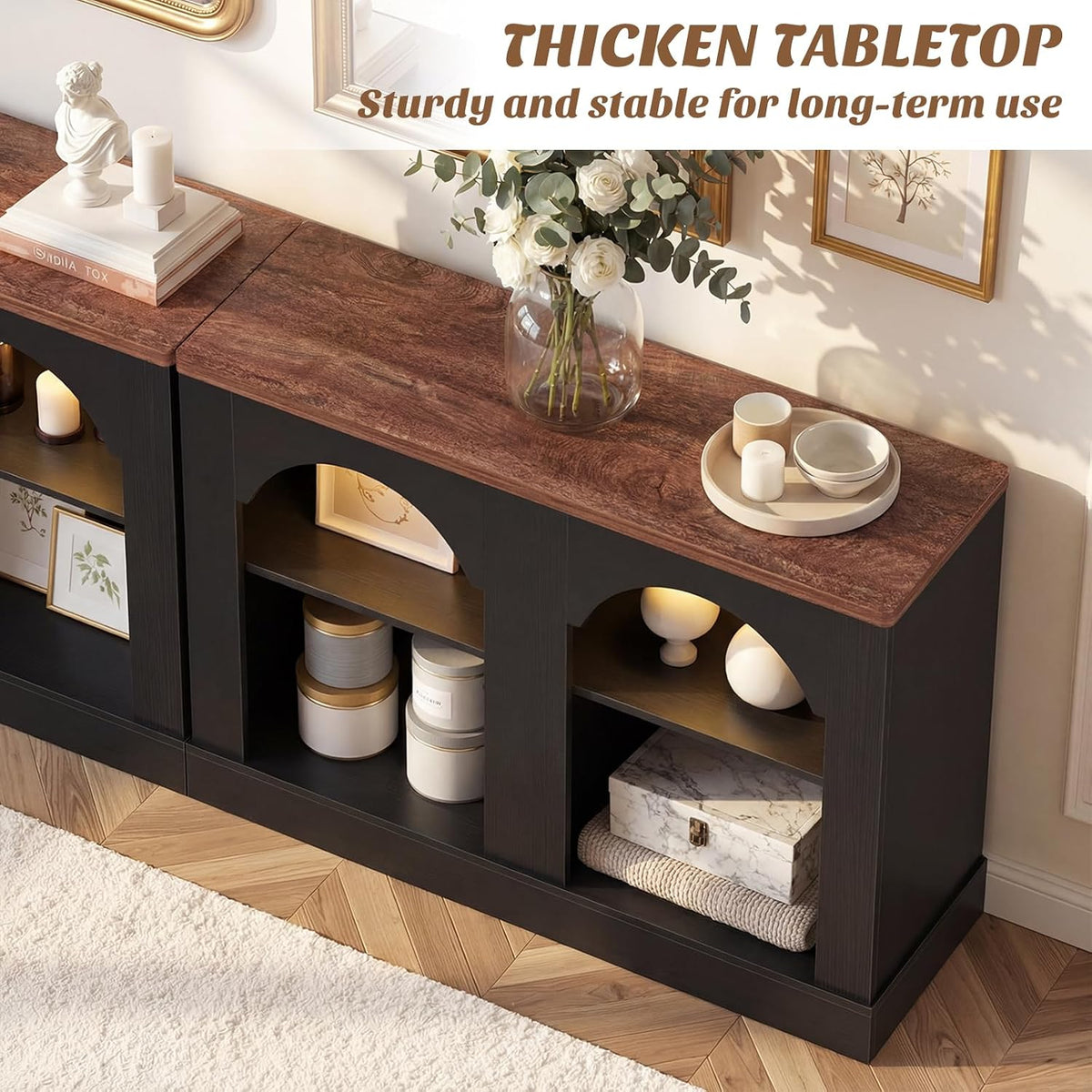 Unikito 94" Long Arched Console Table with LED Light & Adjustable Shelf