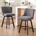 Swivel Bar Stools Set of 2,24" Upholstered Counter Height Bar Chairs with Back and Solid Wood Legs for Kitchen Island Fabric (Navy Blue)