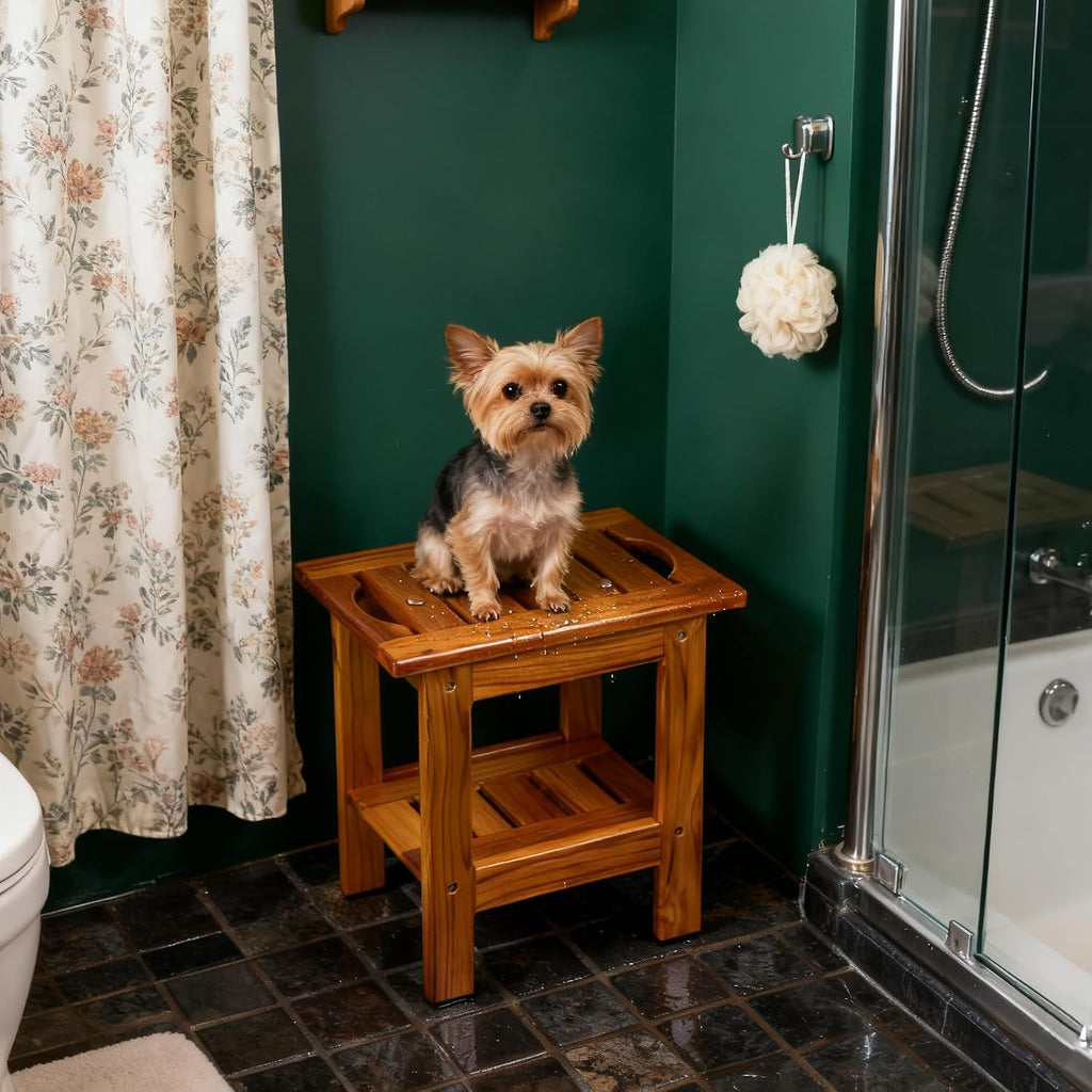 Utoplike Teak Shower Stool, Compact Showers Bench, Foot Rest Shaving Legs