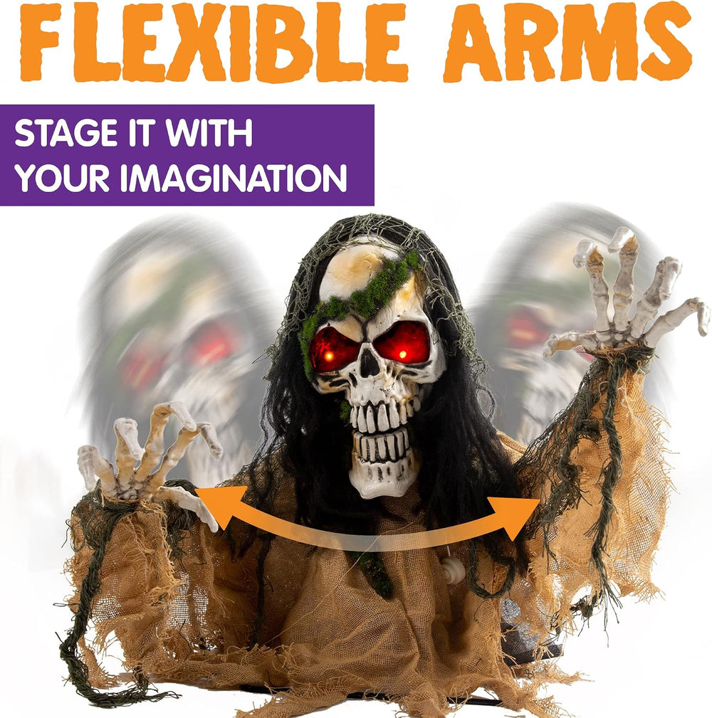 JOYIN Halloween Decoration Outdoor Animated Zombie Groundbreaker, Light-up Sk...