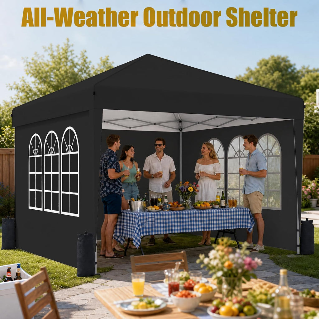 10x10 Pop Up Canopy Tent with Sidewall, Commercial, Black