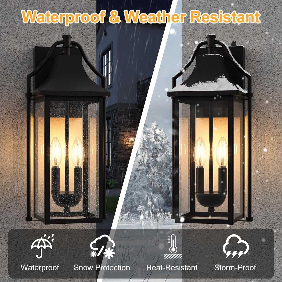 18IN Dusk to Dawn Outdoor Wall Sconce, 2-E12 Base Porch Light