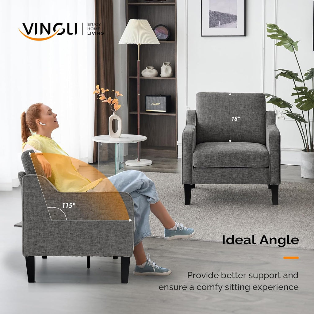 VINGLI Light Grey Accent Chair, Chenille Fabric Armchair for Living Room