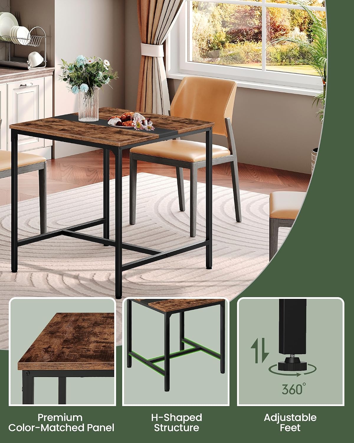 CHOEZON Square Kitchen Dining Table, 29.5'' Dining Table, Small Dining Tables, Writing Desk, Coffee Tables, for Restaurant, Living Room, Apartment, Rustic Brown and Black TCZ02BF