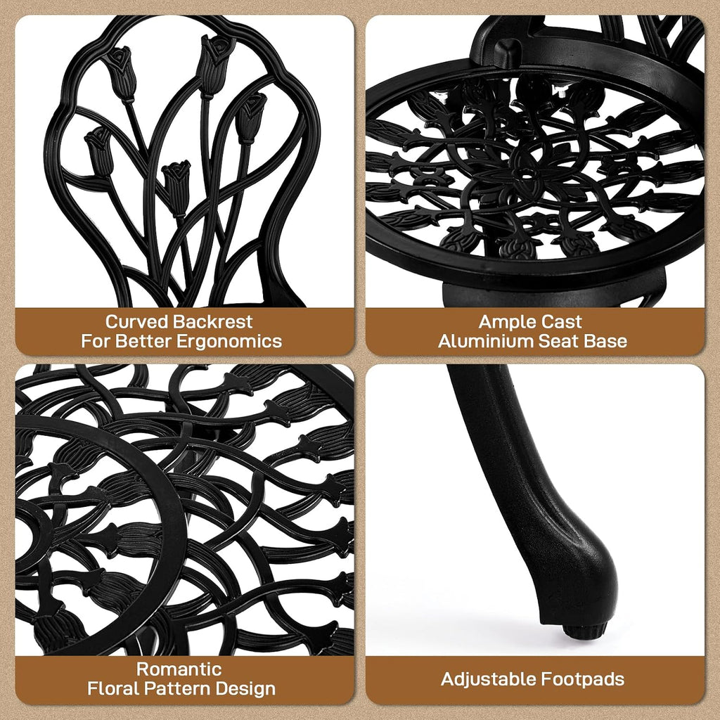 outvita 3 piece cast aluminum bistro set, tulip, close-up detail