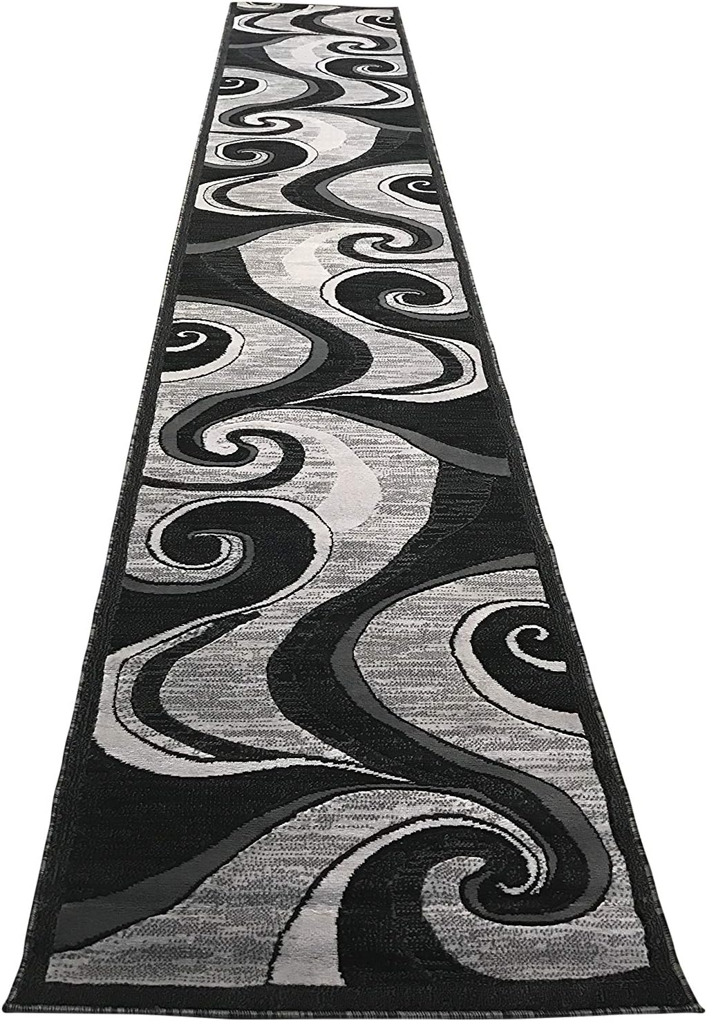 Modern Long Contemporary Runner Rug Grey & Black Design 144 (32 inch X 10 Feet)