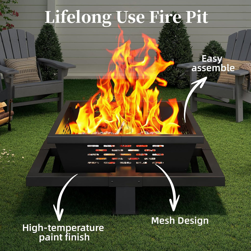 36 Inch Fire Pit for Outside, Outdoor Wood Burning Firepit with Poker, Heavy Duty Fire Pit for Camping, Backyard, Patio
