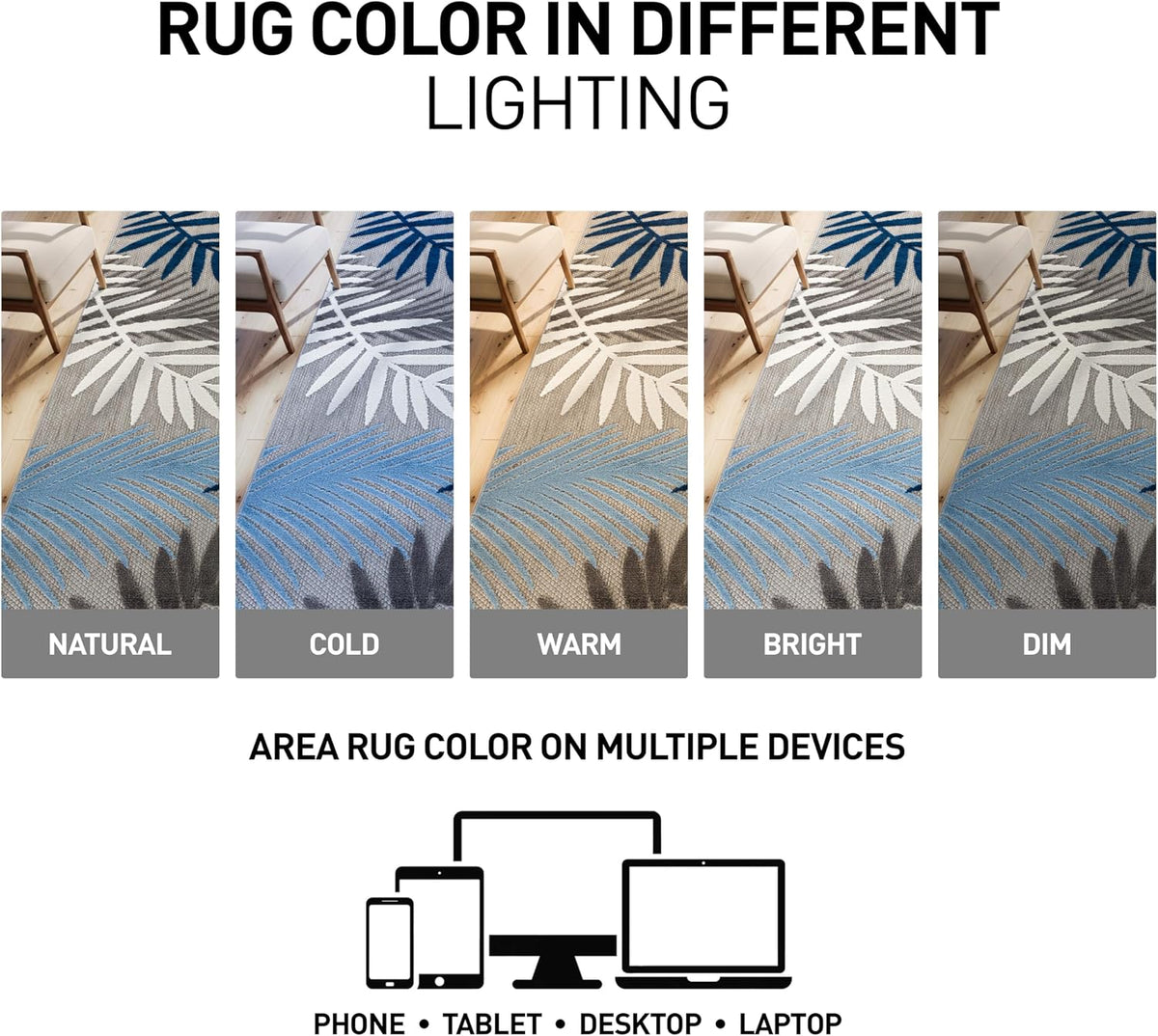 Rugshop Palm Indoor/Outdoor Non-Shedding Deck Patio Area Rug Blue 5' x 7'