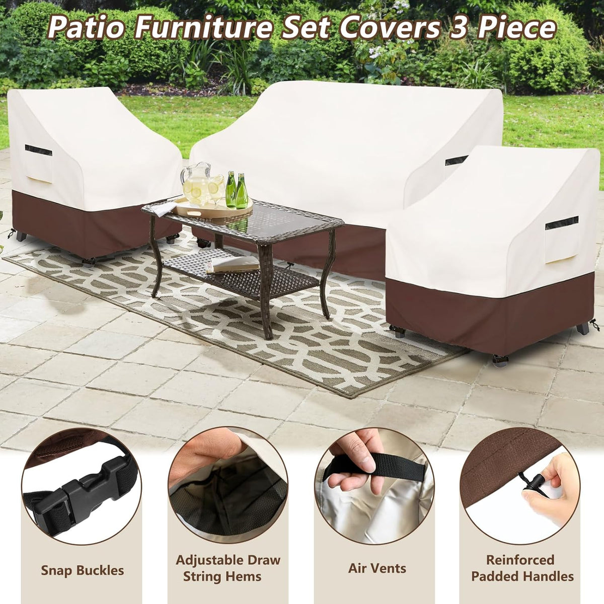 Rileytee Patio Furniture Set Covers Waterproof 3Pcs,Beige&Brown,Small