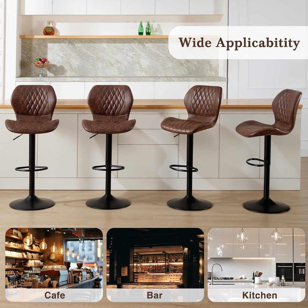 Bar Stools Set of 2, Modern Swivel Counter Height Barstools for Kitchen Island Chairs, Adjustable Fabric Bar Stools with Back for Kitchen Counter Bar, Brown