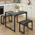 Gizoon Square Dining Table Set for 2, Kitchen Table with 2 Benches Black