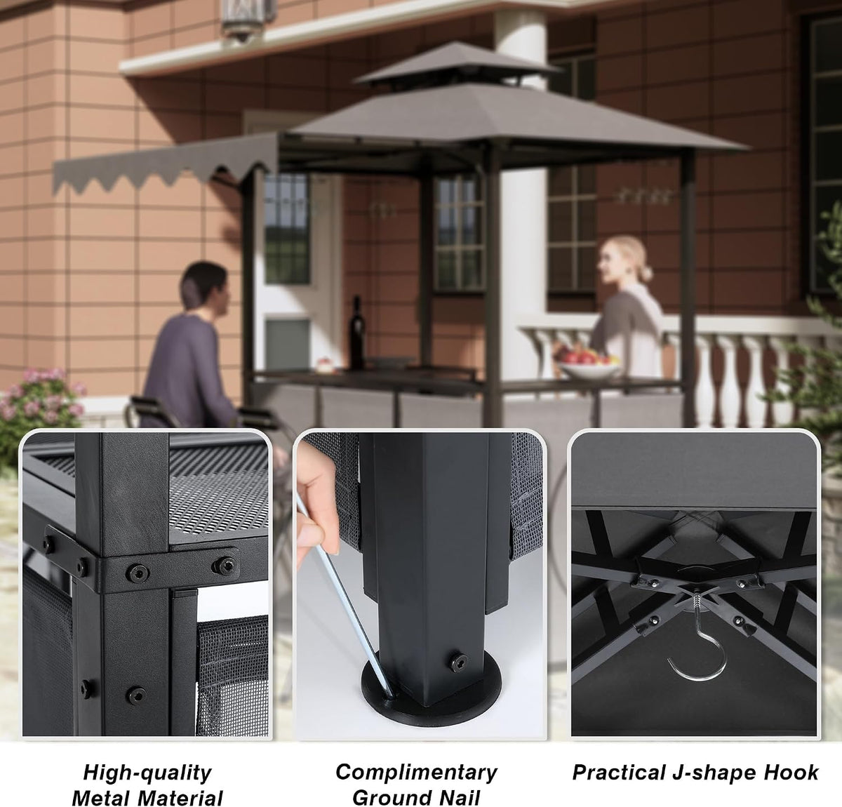 ABCCANOPY Grill Gazebo 6.4x6.8 with Bar Table & 2 Chairs, Dark Gray