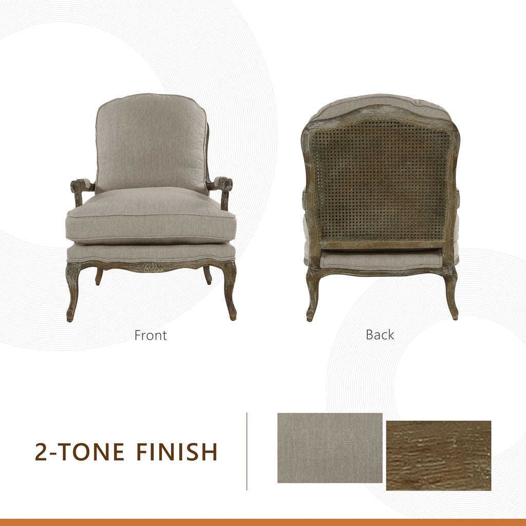 Lexicon French Country Wood Accent Chair, Carved Frame, Neutral