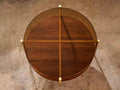 Shrine Round Glass Coffee Table, Mid-Century Modern Design, D30 x H17 in, 2-Tier Structure, Amber Glass Top and Walnut MDF Shelf, Sleek Conical Metal Legs with Gold Finish