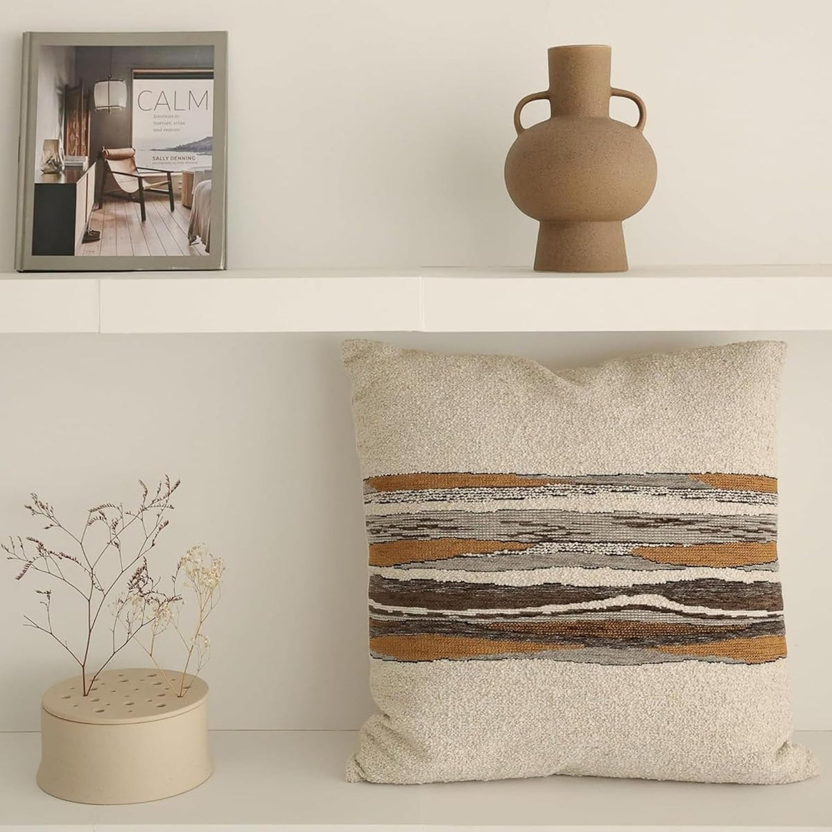 Throw Pillow Covers 20x20 Inch, Pack of 1 Textured Linen Blend with Woven Stripe, Decorative Throw Pillow Case for Couch Sofa, Elegant Design, Combos, Mustard 20x20 Inch