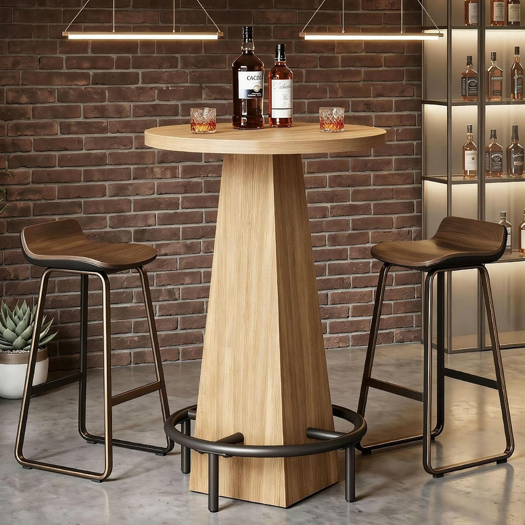 Tribesigns Set of 2 Round Bar Table, 37" High Pub Table with Metal Footrest