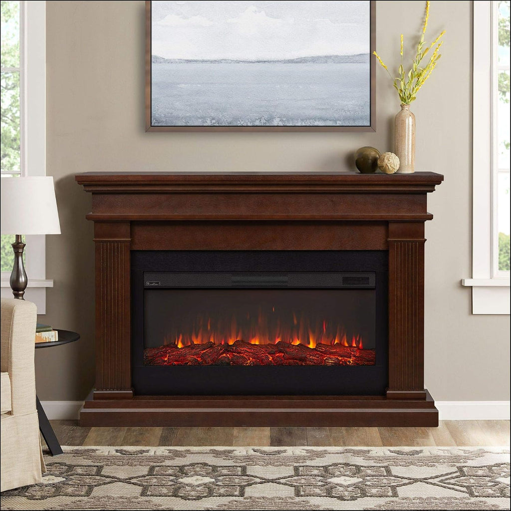 Real Flame Beau 59" Landscape Electric Fireplace with Mantel for Living Room or Bedroom, Replaceable Fireplace Insert Heater, Realistic Log and Flame Effect, Remote Control, Timer